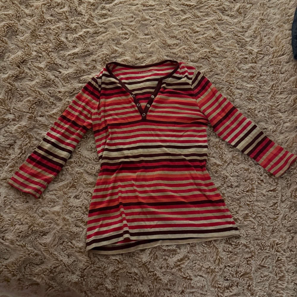Y2K Neapolitan Striped Quarter Sleeve Top